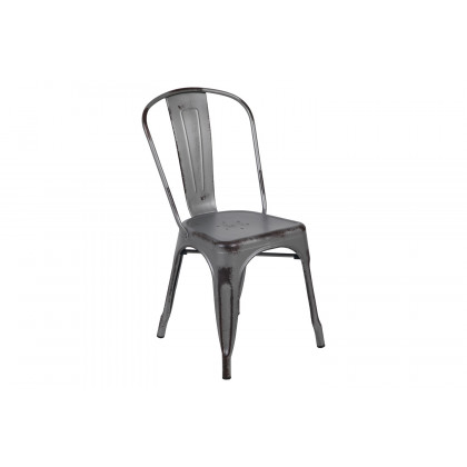 BLNK Tenley Commercial Metal Distressed Indoor-Outdoor Stackable Chair - Silver Gray
