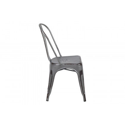 BLNK Tenley Commercial Metal Distressed Indoor-Outdoor Stackable Chair - Silver Gray