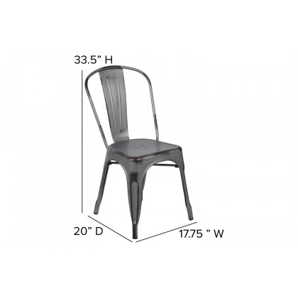 BLNK Tenley Commercial Metal Distressed Indoor-Outdoor Stackable Chair - Silver Gray