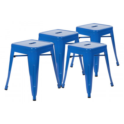 BLNK Kai Commercial Indoor Metal Backless Stackable Table Height Dining Stool Set of 4 - Royal Blue
