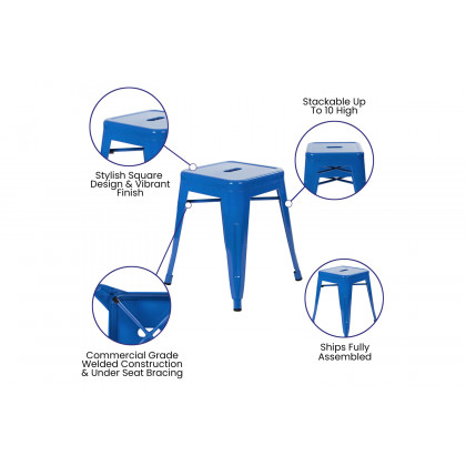 BLNK Kai Commercial Indoor Metal Backless Stackable Table Height Dining Stool Set of 4 - Royal Blue