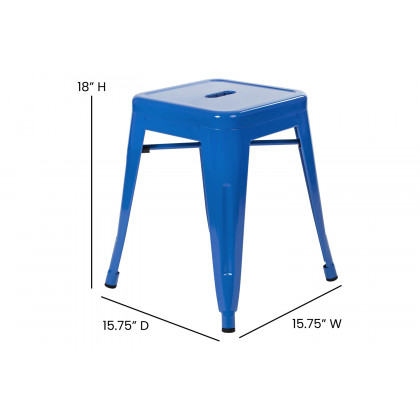 BLNK Kai Commercial Indoor Metal Backless Stackable Table Height Dining Stool Set of 4 - Royal Blue