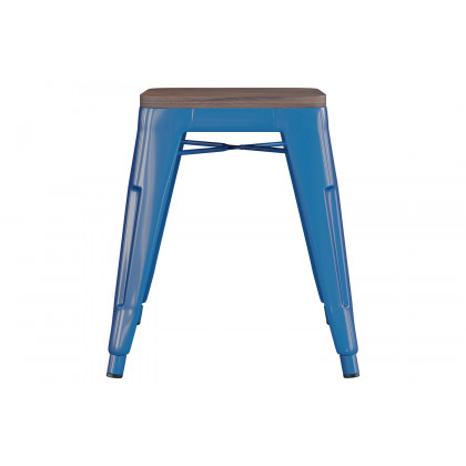 BLNK Kai Commercial Metal Backless Stackable Table Height Dining Stool with Wooden Seat Set of 4 - Royal Blue
