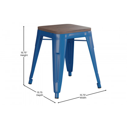BLNK Kai Commercial Metal Backless Stackable Table Height Dining Stool with Wooden Seat Set of 4 - Royal Blue