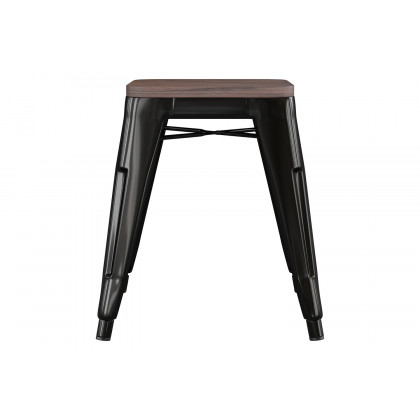 BLNK Kai Commercial Metal Backless Stackable Table Height Dining Stool with Wooden Seat Set of 4 - Black
