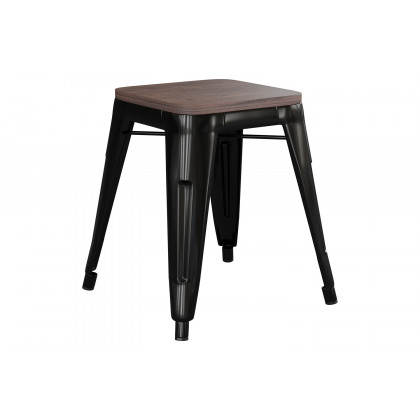 BLNK Kai Commercial Metal Backless Stackable Table Height Dining Stool with Wooden Seat Set of 4 - Black