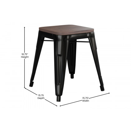 BLNK Kai Commercial Metal Backless Stackable Table Height Dining Stool with Wooden Seat Set of 4 - Black