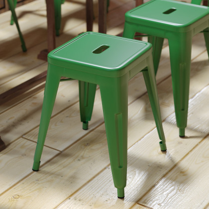 BLNK Kai Commercial Indoor Metal Backless Stackable Table Height Dining Stool Set of 4 - Green