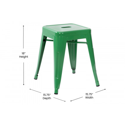 BLNK Kai Commercial Indoor Metal Backless Stackable Table Height Dining Stool Set of 4 - Green