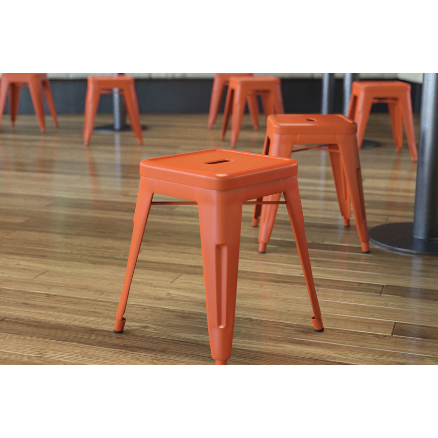 BLNK Kai Commercial Indoor Metal Backless Stackable Table Height Dining Stool Set of 4 - Orange