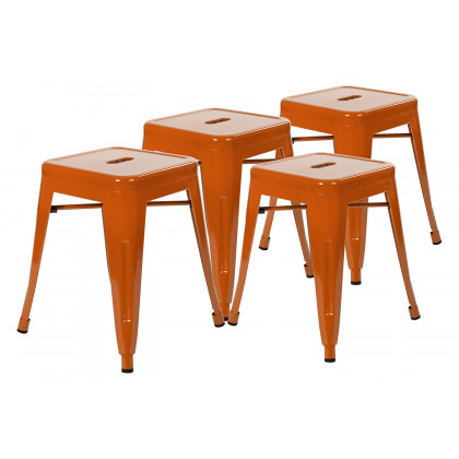 BLNK Kai Commercial Indoor Metal Backless Stackable Table Height Dining Stool Set of 4 - Orange