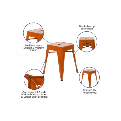 BLNK Kai Commercial Indoor Metal Backless Stackable Table Height Dining Stool Set of 4 - Orange