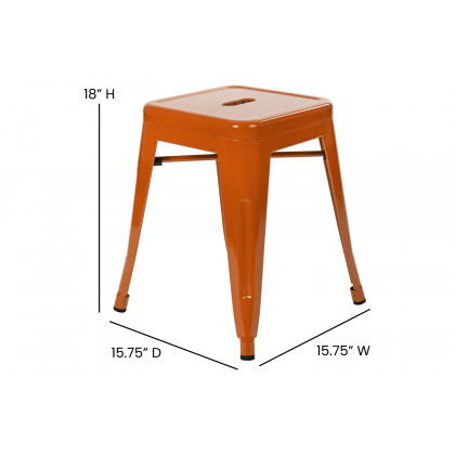 BLNK Kai Commercial Indoor Metal Backless Stackable Table Height Dining Stool Set of 4 - Orange