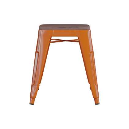 BLNK Kai Commercial Metal Backless Stackable Table Height Dining Stool with Wooden Seat Set of 4 - Orange