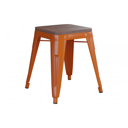 BLNK Kai Commercial Metal Backless Stackable Table Height Dining Stool with Wooden Seat Set of 4 - Orange