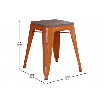 BLNK Kai Commercial Metal Backless Stackable Table Height Dining Stool with Wooden Seat Set of 4 - Orange