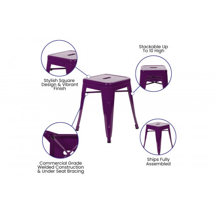 BLNK Kai Commercial Indoor Metal Backless Stackable Table Height Dining Stool Set of 4 - Purple