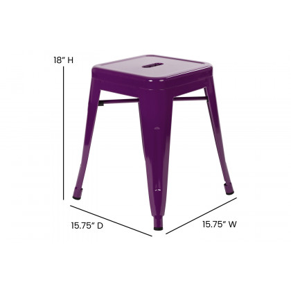 BLNK Kai Commercial Indoor Metal Backless Stackable Table Height Dining Stool Set of 4 - Purple