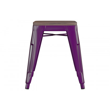 BLNK Kai Commercial Metal Backless Stackable Table Height Dining Stool with Wooden Seat Set of 4 - Purple