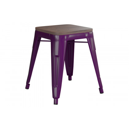 BLNK Kai Commercial Metal Backless Stackable Table Height Dining Stool with Wooden Seat Set of 4 - Purple