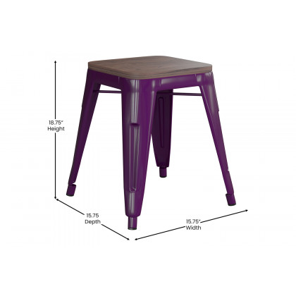 BLNK Kai Commercial Metal Backless Stackable Table Height Dining Stool with Wooden Seat Set of 4 - Purple