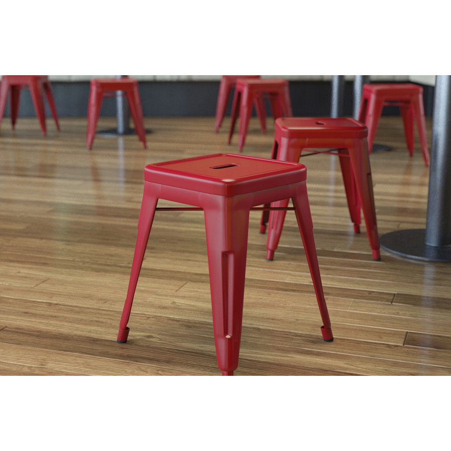 BLNK Kai Commercial Indoor Metal Backless Stackable Table Height Dining Stool Set of 4 - Red