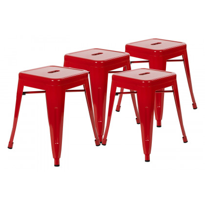 BLNK Kai Commercial Indoor Metal Backless Stackable Table Height Dining Stool Set of 4 - Red