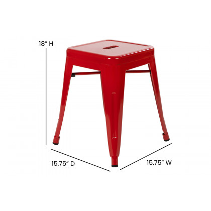 BLNK Kai Commercial Indoor Metal Backless Stackable Table Height Dining Stool Set of 4 - Red