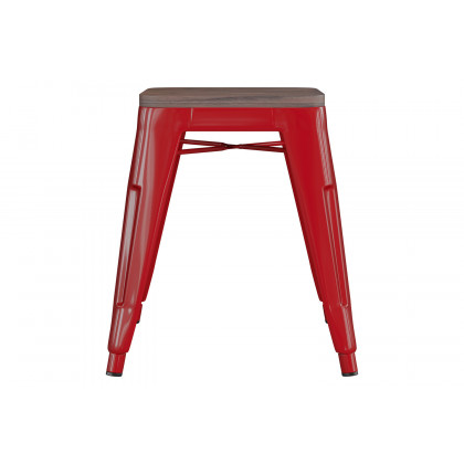 BLNK Kai Commercial Metal Backless Stackable Table Height Dining Stool with Wooden Seat Set of 4 - Red