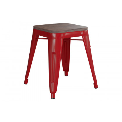 BLNK Kai Commercial Metal Backless Stackable Table Height Dining Stool with Wooden Seat Set of 4 - Red