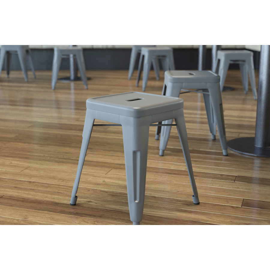 BLNK Kai Commercial Indoor Metal Backless Stackable Table Height Dining Stool Set of 4 - Silver