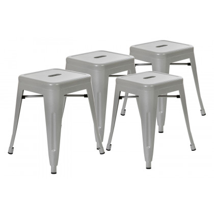 BLNK Kai Commercial Indoor Metal Backless Stackable Table Height Dining Stool Set of 4 - Silver