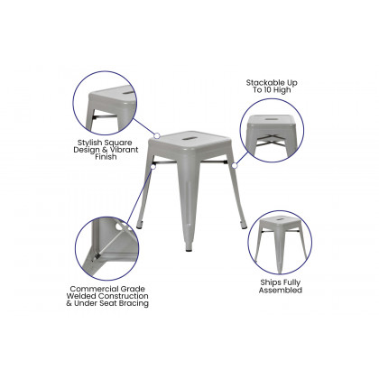 BLNK Kai Commercial Indoor Metal Backless Stackable Table Height Dining Stool Set of 4 - Silver