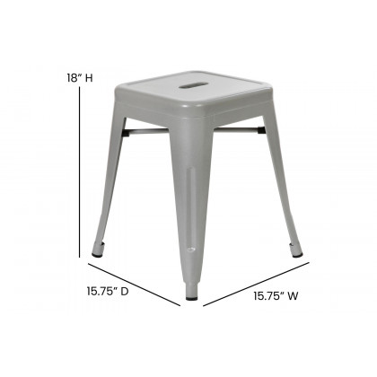 BLNK Kai Commercial Indoor Metal Backless Stackable Table Height Dining Stool Set of 4 - Silver