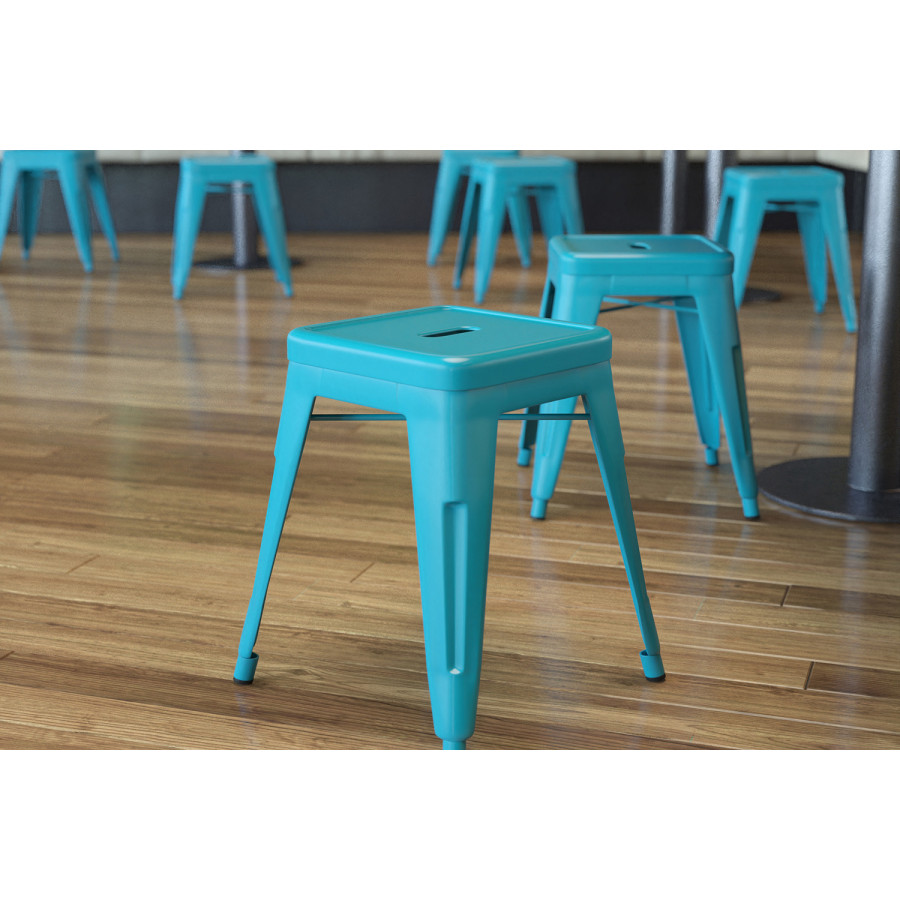 BLNK Kai Commercial Indoor Metal Backless Stackable Table Height Dining Stool Set of 4 - Teal