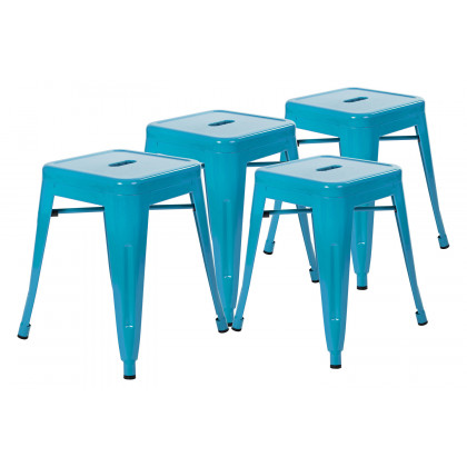 BLNK Kai Commercial Indoor Metal Backless Stackable Table Height Dining Stool Set of 4 - Teal
