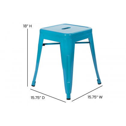 BLNK Kai Commercial Indoor Metal Backless Stackable Table Height Dining Stool Set of 4 - Teal