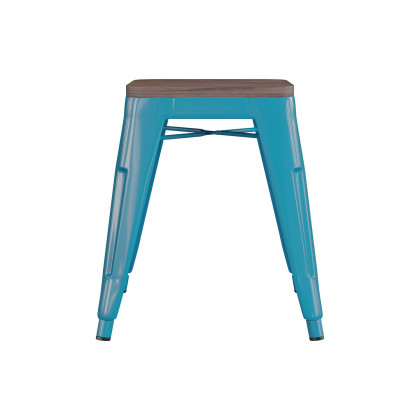 BLNK Kai Commercial Metal Backless Stackable Table Height Dining Stool with Wooden Seat Set of 4 - Teal