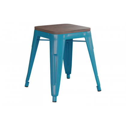 BLNK Kai Commercial Metal Backless Stackable Table Height Dining Stool with Wooden Seat Set of 4 - Teal
