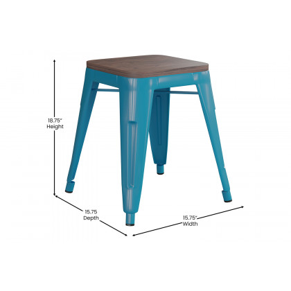 BLNK Kai Commercial Metal Backless Stackable Table Height Dining Stool with Wooden Seat Set of 4 - Teal
