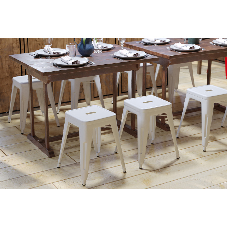 BLNK Kai Commercial Indoor Metal Backless Stackable Table Height Dining Stool Set of 4 - White