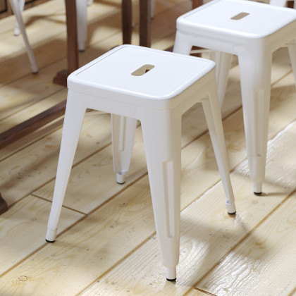 BLNK Kai Commercial Indoor Metal Backless Stackable Table Height Dining Stool Set of 4 - White