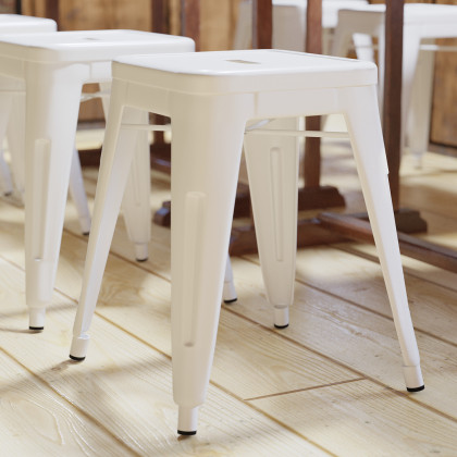 BLNK Kai Commercial Indoor Metal Backless Stackable Table Height Dining Stool Set of 4 - White