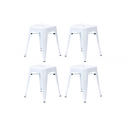 BLNK Kai Commercial Indoor Metal Backless Stackable Table Height Dining Stool Set of 4 - White