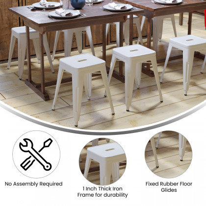 BLNK Kai Commercial Indoor Metal Backless Stackable Table Height Dining Stool Set of 4 - White