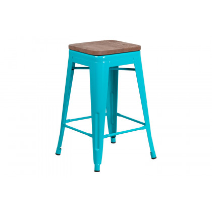 BLNK Sinclair Backless Counter Height Stool with Square Wood Seat - Crystal Teal/Blue