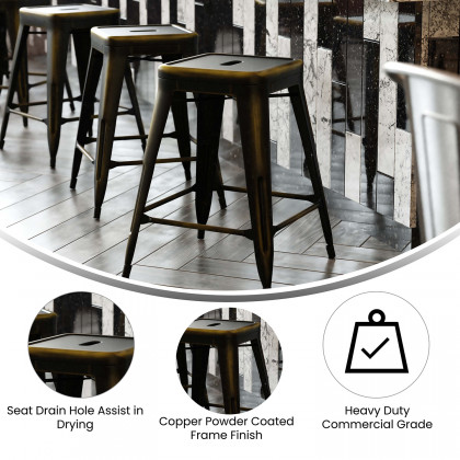 BLNK Kai Commercial Metal Backless Distressed Indoor-Outdoor Counter Height Stool - Copper