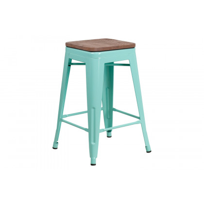 BLNK Sinclair Backless Counter Height Stool with Square Wood Seat - Mint Green