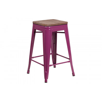 BLNK Sinclair Backless Counter Height Stool with Square Wood Seat - Purple