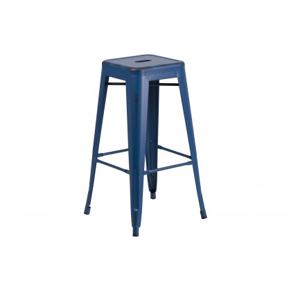 BLNK Kai Commercial Metal Backless Distressed Indoor-Outdoor Bar Stool - Antique Blue